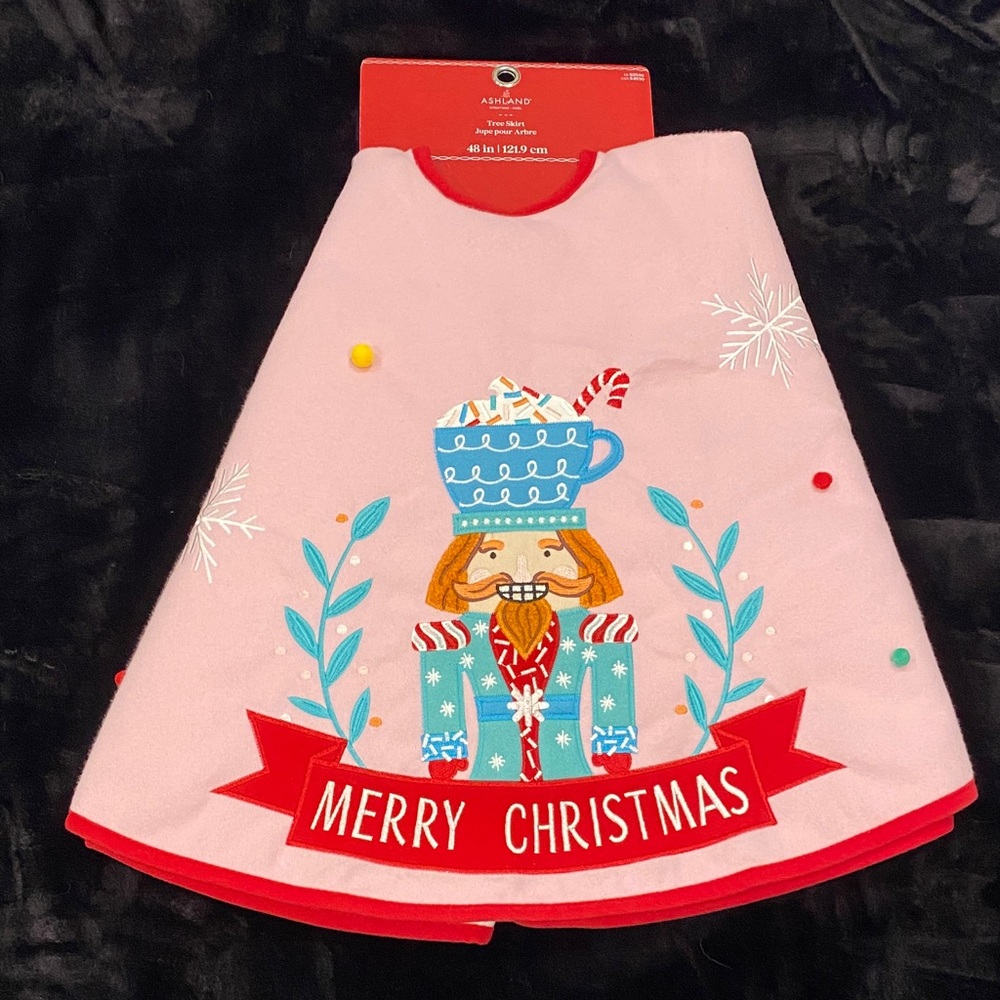 Ashland Pink Tree Skirt with Colorful Pom-Poms